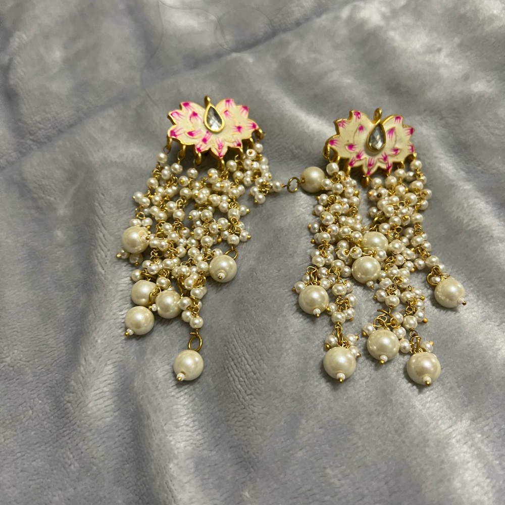 Lotus Pakistani Indian Pearl Earrings Chandelier